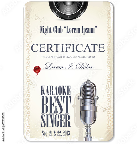 Karaoke certificate template, best singer