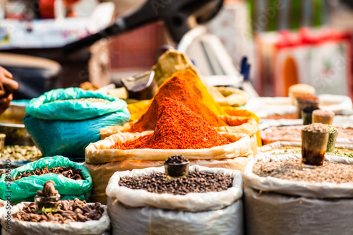 Closeup of spices on sale market.