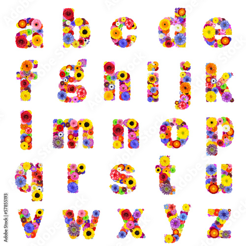 Fototapeta Naklejka Na Ścianę i Meble -  Full Floral Alphabet Isolated on White - Letters A to Z