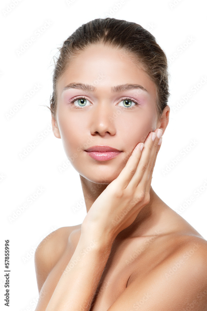 smiling young fresh beautiful woman, beauty female portrait over smiling young fresh beautiful woman, beauty female portrait over
