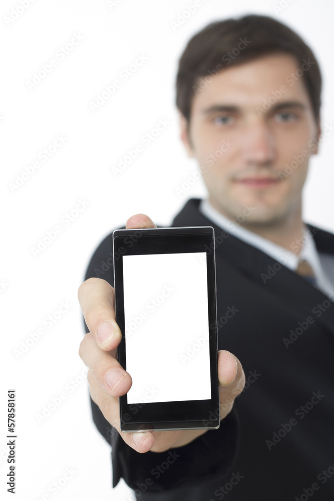 Man with Huge Blank Screen Smartphone Man with Huge Blank Screen Smartphone