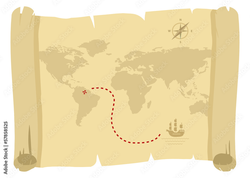 ancient pirate map for golden treasure Stock Vector | Adobe Stock