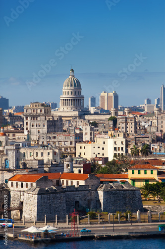 Canvas Print Havana.View of the old city through bay from Morro's fortress.