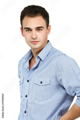 Young cheerful man, portrait of attractive guy looking at camera