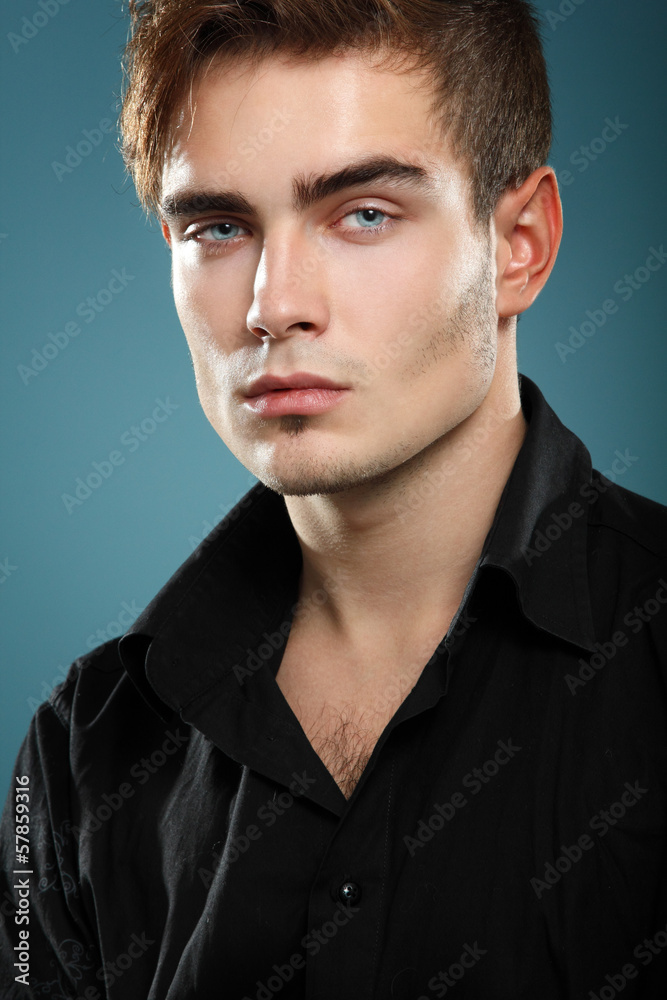 handsome young man face closeup, sexy guy looking at camera, ove Stock  Photo | Adobe Stock