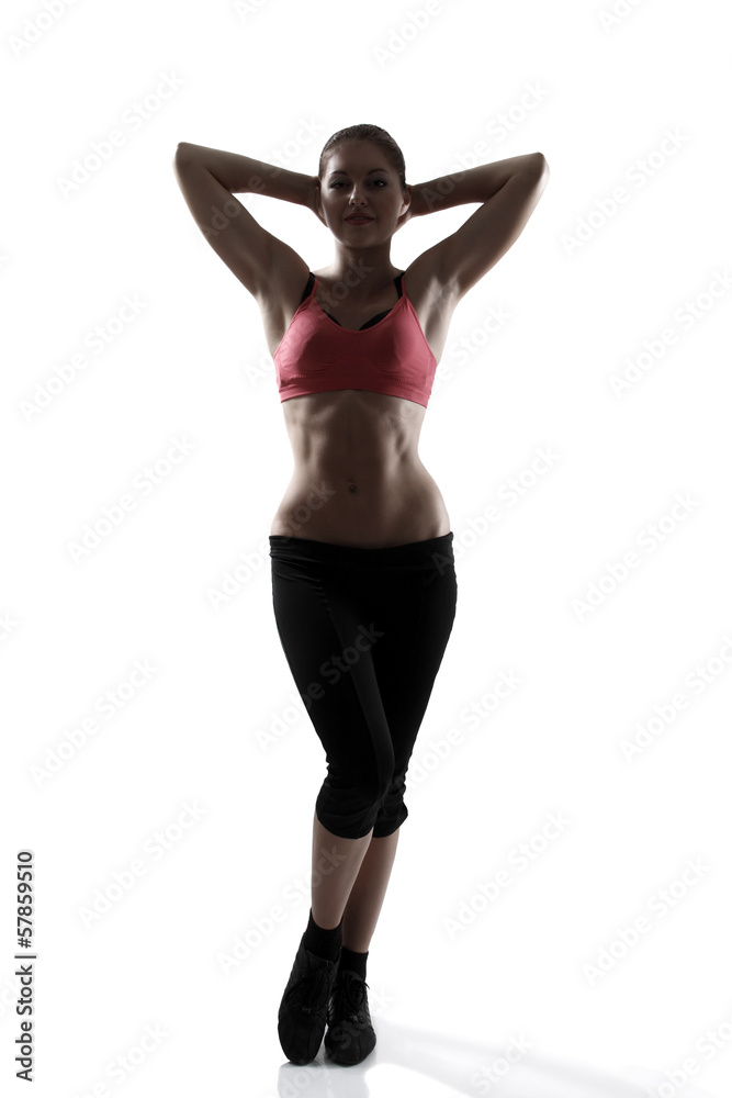 sport woman full length portrait, silhouette studio shot over wh sport woman full length portrait, silhouette studio shot over wh