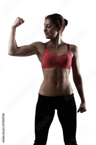 sport woman doing exercise, silhouette studio shot over white