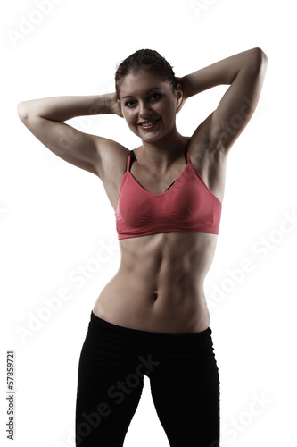 sport woman doing exercise, silhouette studio shot over white