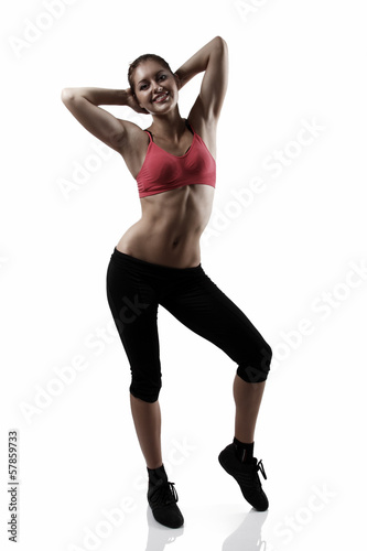 sport woman doing exercise, silhouette studio shot over white