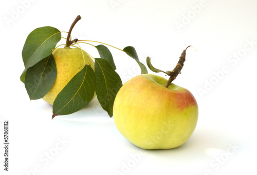 Pears and apple isolated on white background