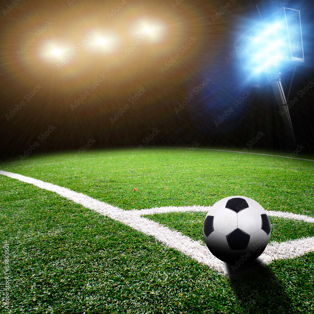 Obraz premium stadion piłkarski z jasnymi światłami