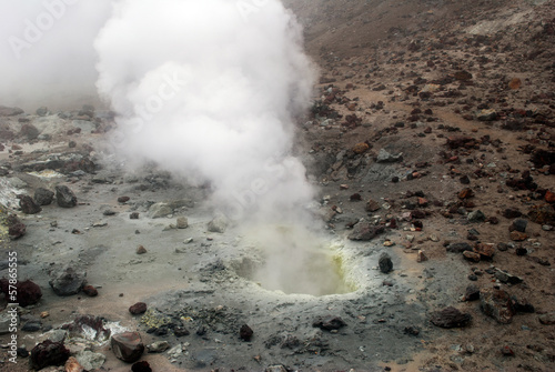 Volcanic vents with smoke, sulfur and ash. Located on Kamchatka