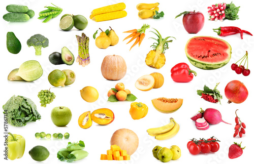 Collection of fruits and vegetables isolated on white