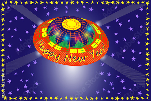 New Year card with UFO