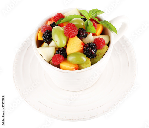 Fruit salad in cup isolated on white