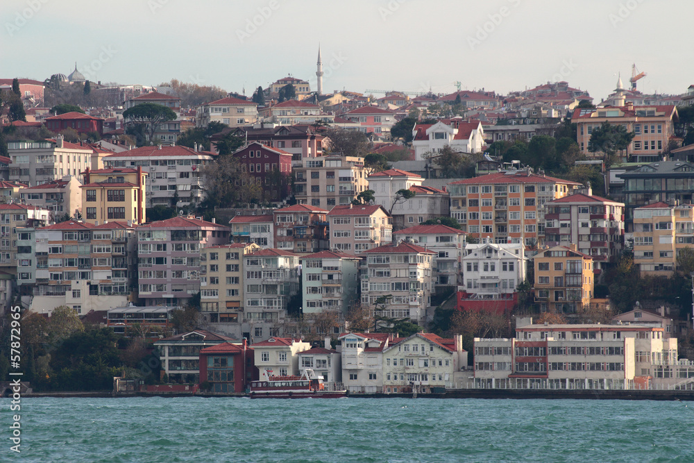 houses in Istanbul on banks of Bosphorus Strait