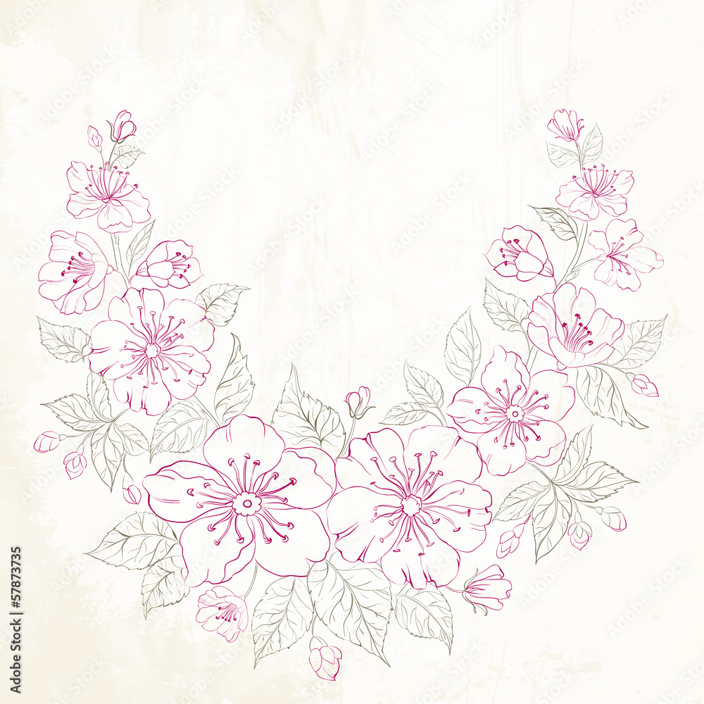 Colored sakura flowers isolated over sepia. Colored sakura flowers isolated over sepia.