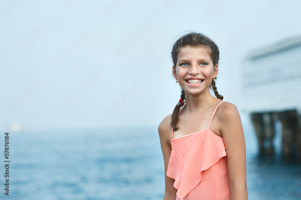 Beautiful Girl on The Pier. Sea