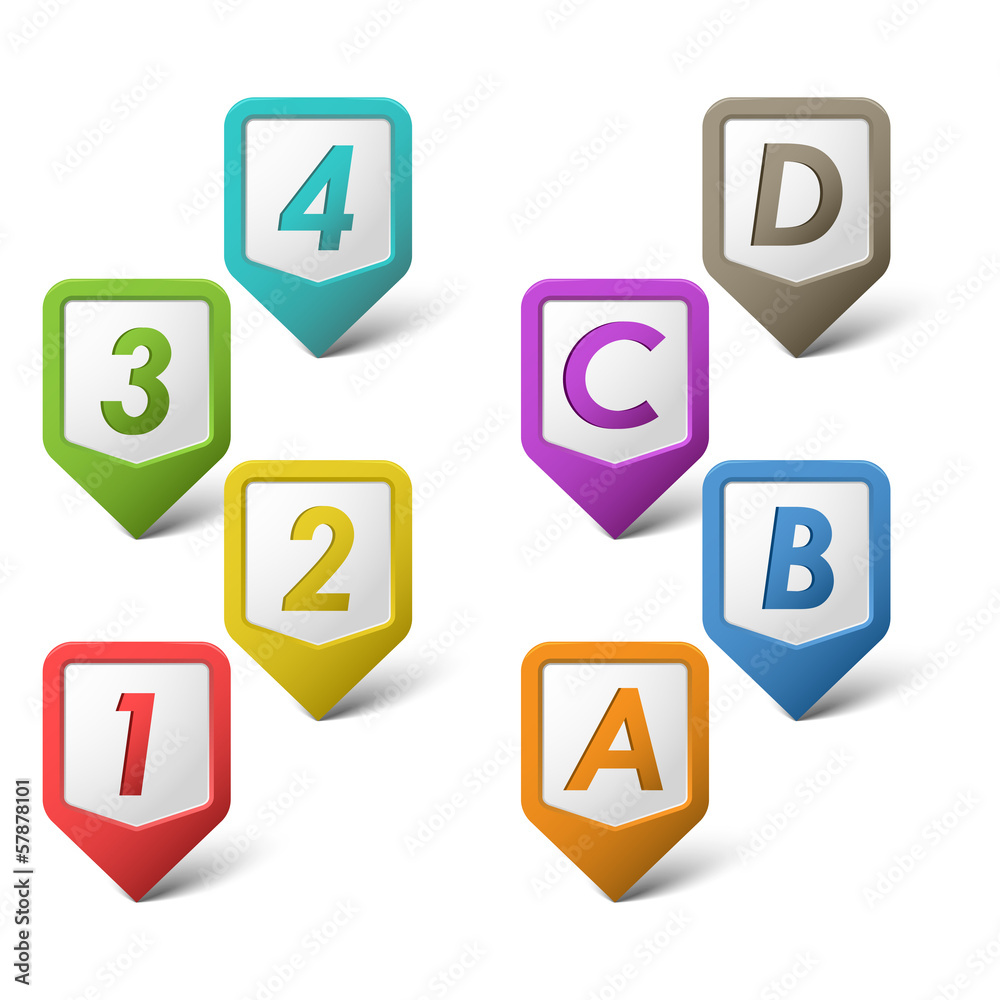 Colorful set pointers with numbers and letters Colorful set pointers with numbers and letters