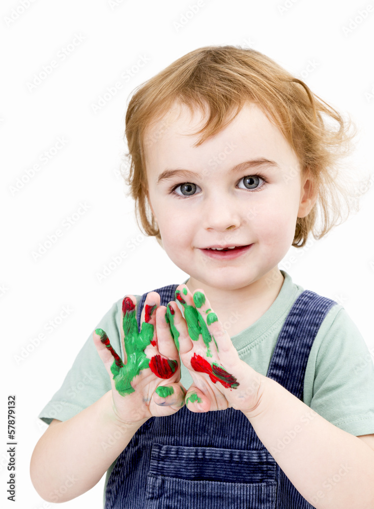 cute girl with finger paint Stock Photo Adobe Stock