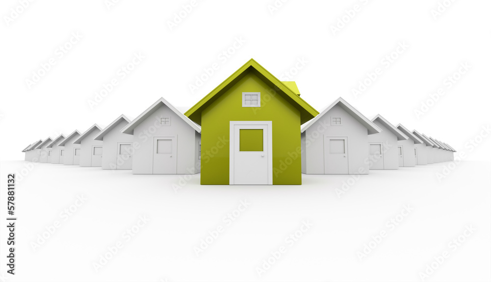 House concept rendered one is green isolated on white House concept rendered one is green isolated on white