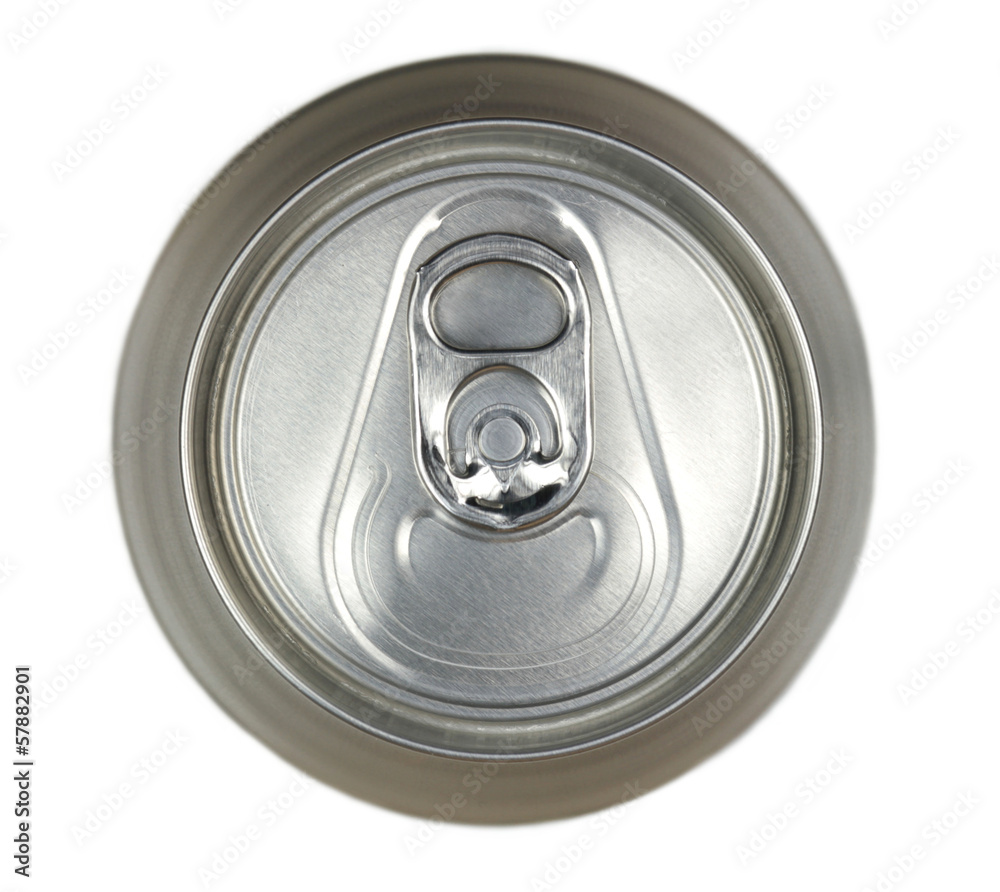 Aluminum drink can, top view isolated on white background Aluminum drink can, top view isolated on white background