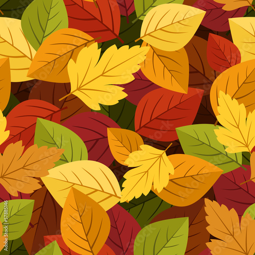 Seamless background with colorful autumn leaves. Vector