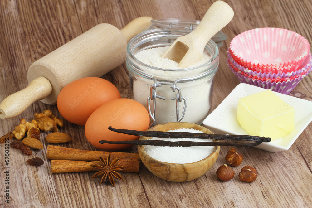 Selection of baking ingredients