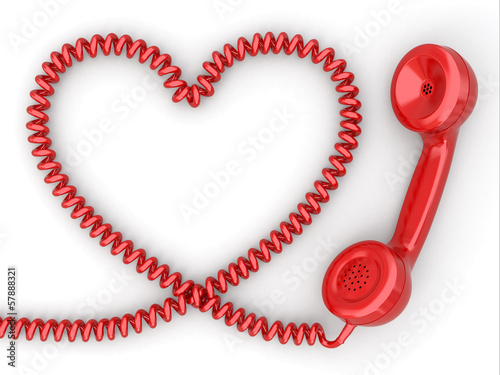 Tableau sur toile Phone reciever and cord as heart. Love hotline concept.