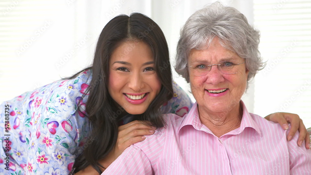 Portrait of Japanese nurse and mature caucasian woman Portrait of Japanese nurse and mature caucasian woman