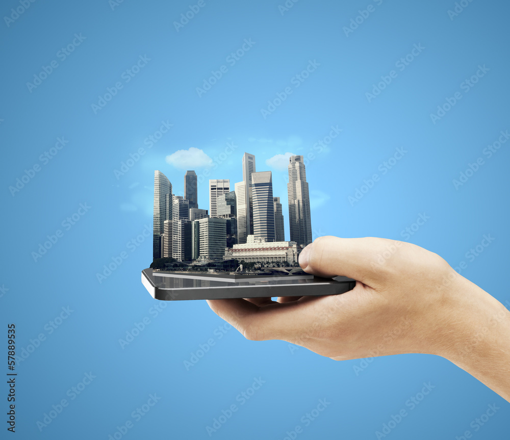 Fototapeta premium phone with skyscraper