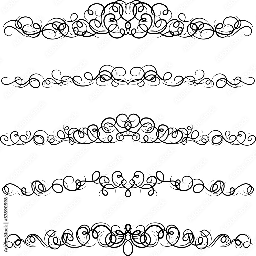 Set of curled calligraphic design elements. Set of curled calligraphic design elements.