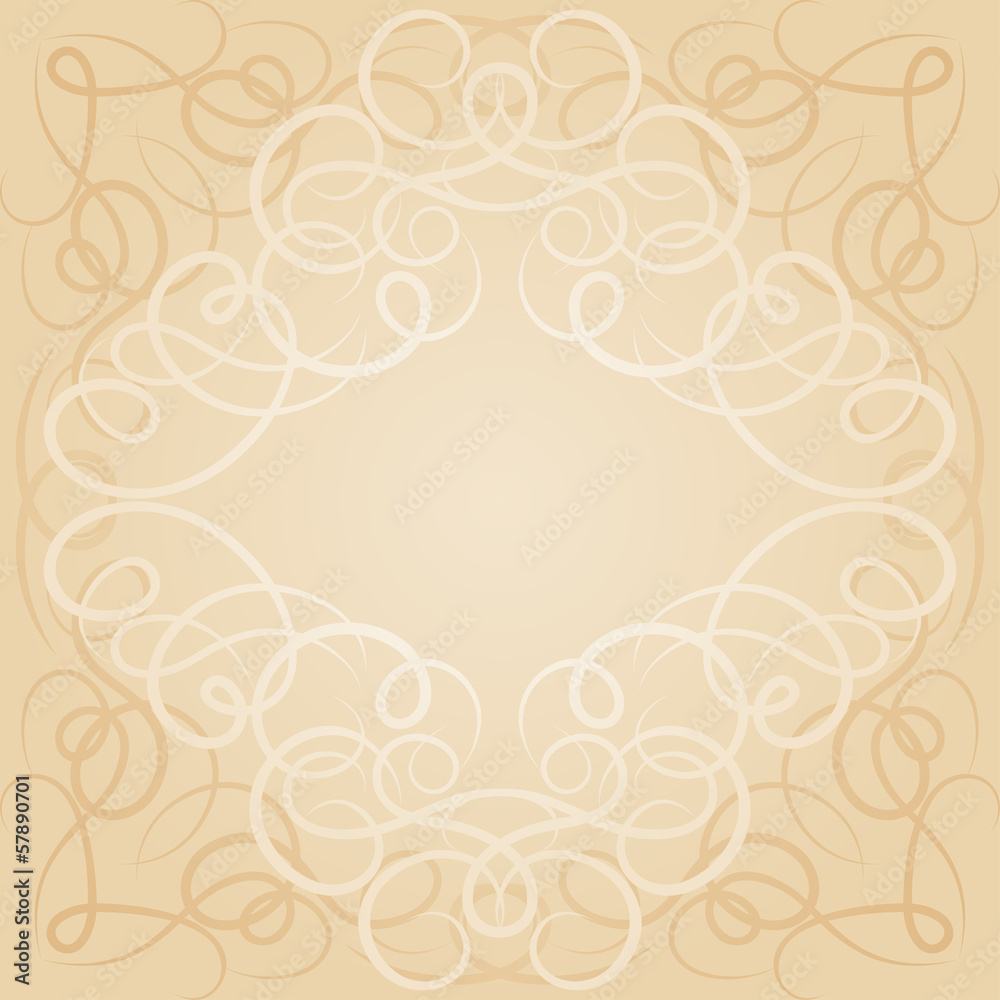 Background with ornamental curly frame in retro style.