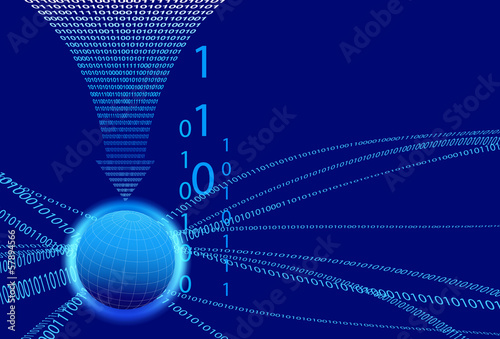 Data Background - Binary Code Technology Stream with Globe