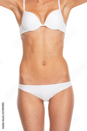 Closeup on torso of young woman in lingerie
