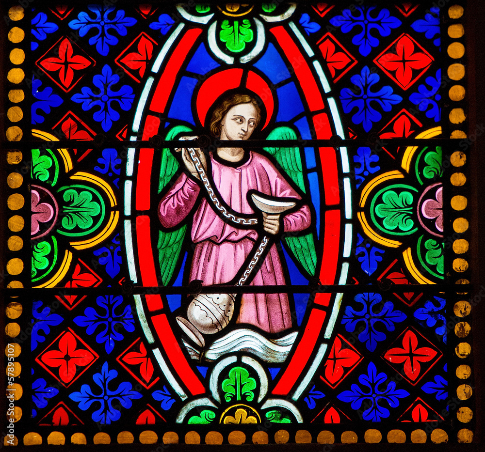 Angel with censer - stained glass in Bayeux