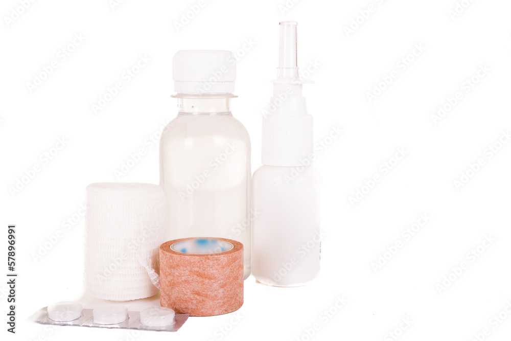 first aid medical essentials on a white background first aid medical essentials on a white background