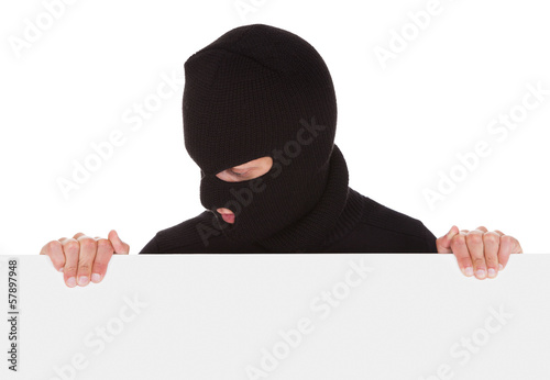 Burglar Holding Blank Placard