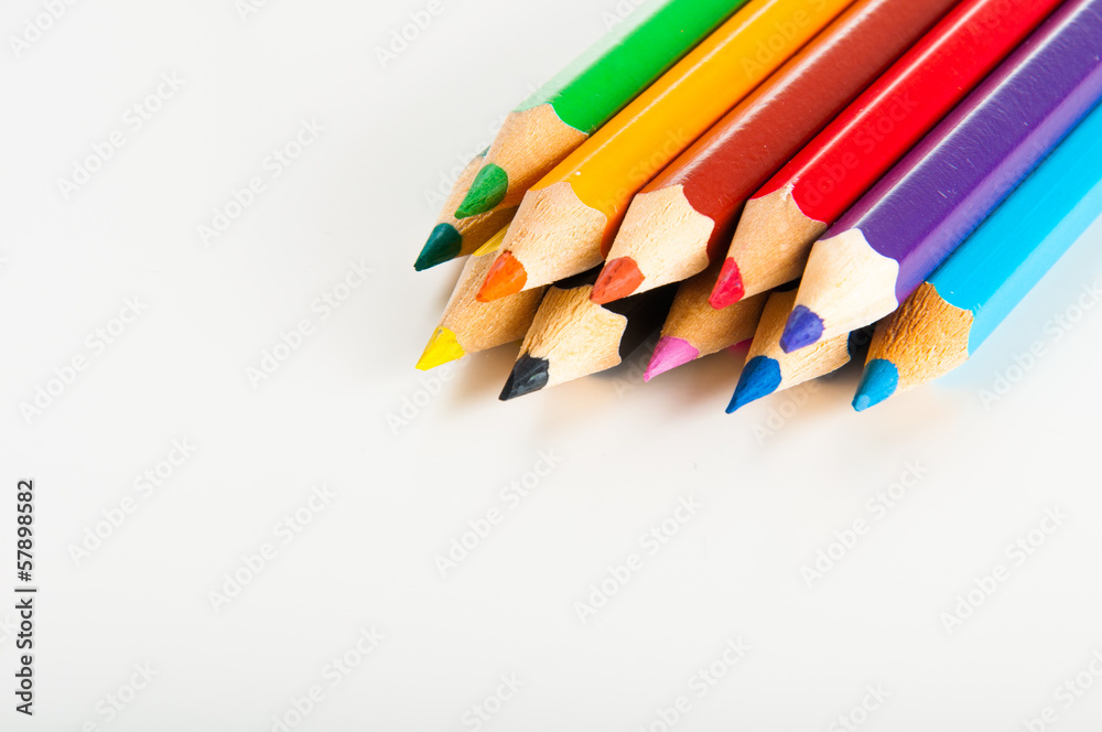 Variety of wooden color pencils isolated on white background Variety of wooden color pencils isolated on white background