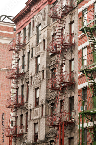 Typical NYC architecture with iron fire ladders