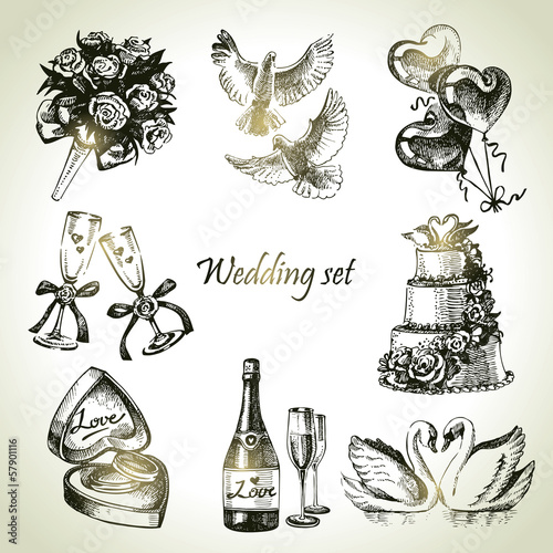 Wedding set. Hand drawn illustration