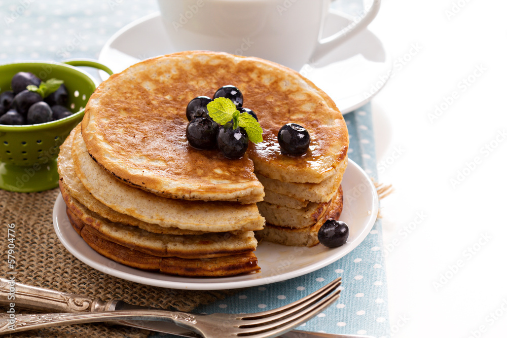 Stacked pancakes with berries Stacked pancakes with berries