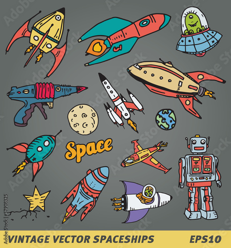Space adventure vector image or doodle icons