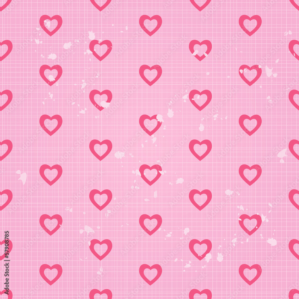 Vintage Seamless Pattern with Pink Hearts