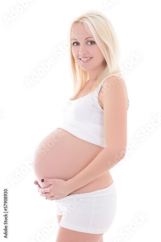 young beautiful blondie pregnant woman isolated on white © Di Studio