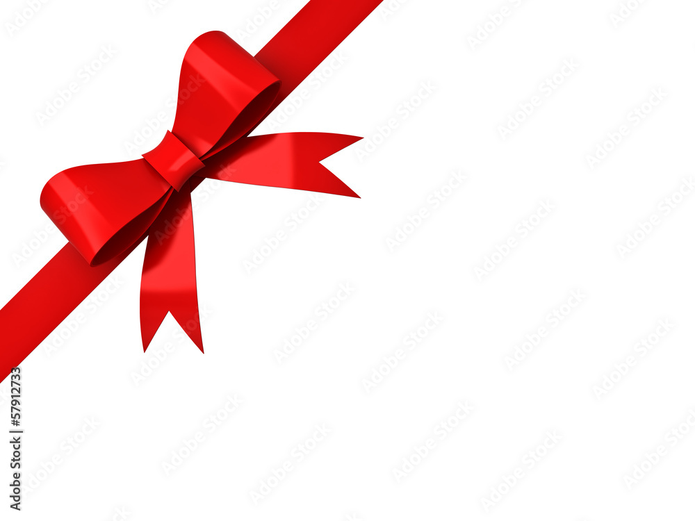 Red ribbon bow isolated on corner white background Red ribbon bow isolated on corner white background