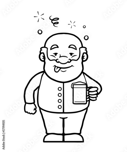 Black and white old man holding a beer while being drunk.