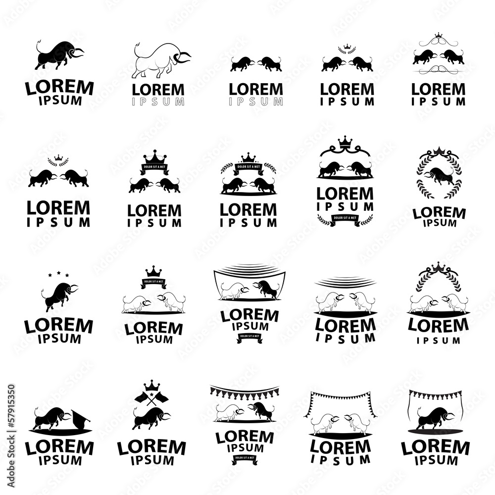 Bull Icons Set - Isolated On White Background - Vector