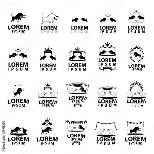 Bull Icons Set - Isolated On White Background - Vector