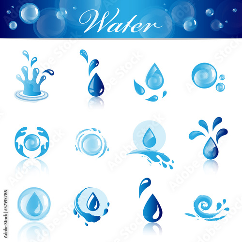 Water And Drop Icons - Set - Isolated On White Background